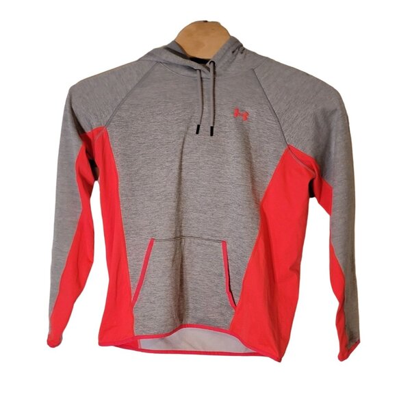Under Armour Loose Cold Gear Hooded Sweatshirt Size Large Gray‎ Pink Hoodie - Picture 1 of 6